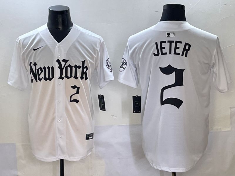 Men 2025 New York Yankees 2 Jeter White Five generations Joint Name Nike MLB Jersey style 10